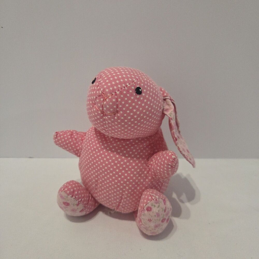 Rare MARY MEYER Bunny Rabbit Pink White Polka Dot Floral Pattern Ears Plush Htf